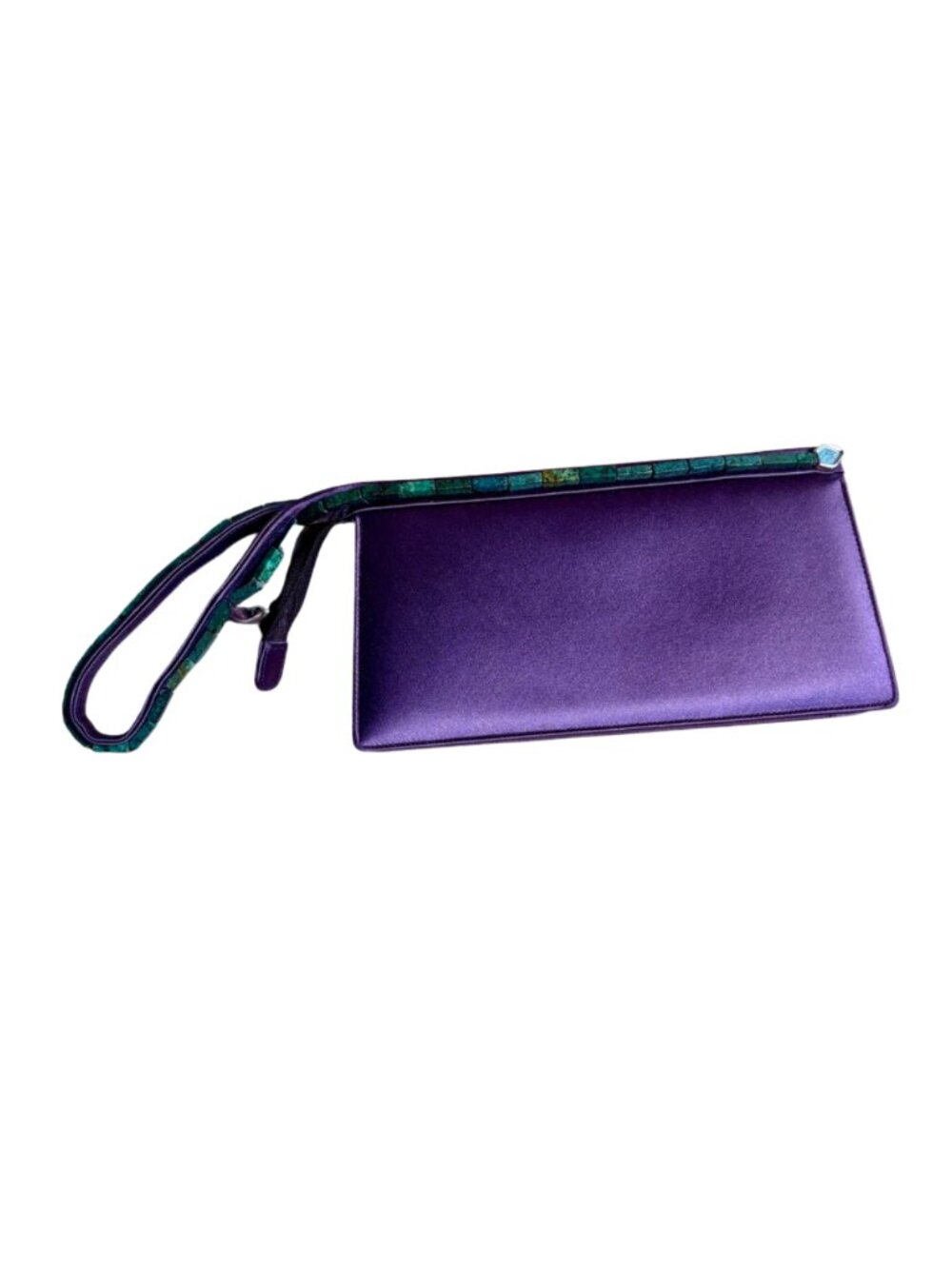 Judith Leiber Purple Satin Malachite Evening Clutch Rare Jeweled Minaudierie